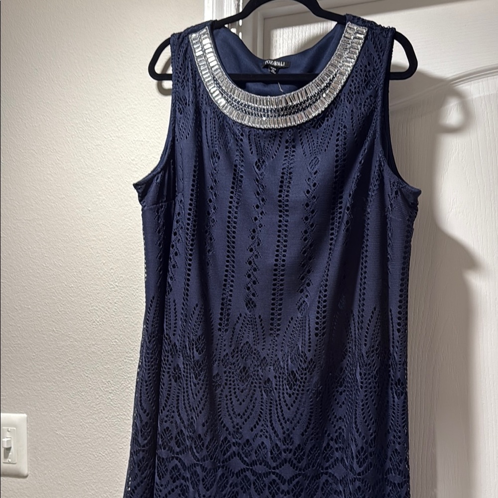 Roz & Ali Blue lace and bead Embellished Midi Dress (see video) NWOT